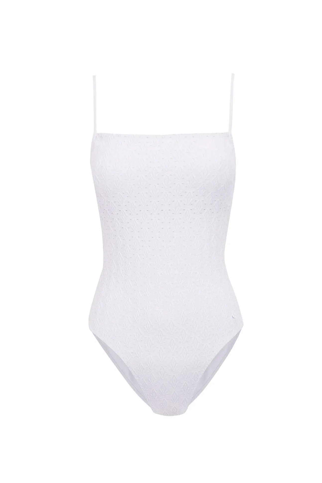 Bañador escote recto bordado suizo blanco
