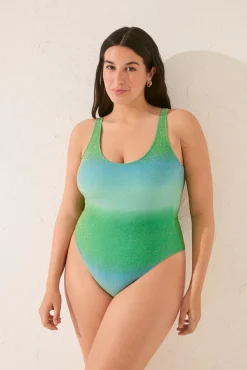 Bañador espalda descubierta brillo degradado verde