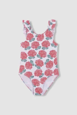 Bañador estampado hortensias blanco