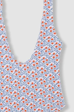 Bañador estampado ramas flor blanco