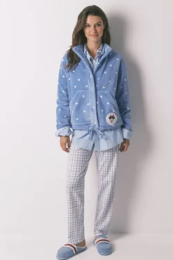 Bata corta polar Mickey azul estampado