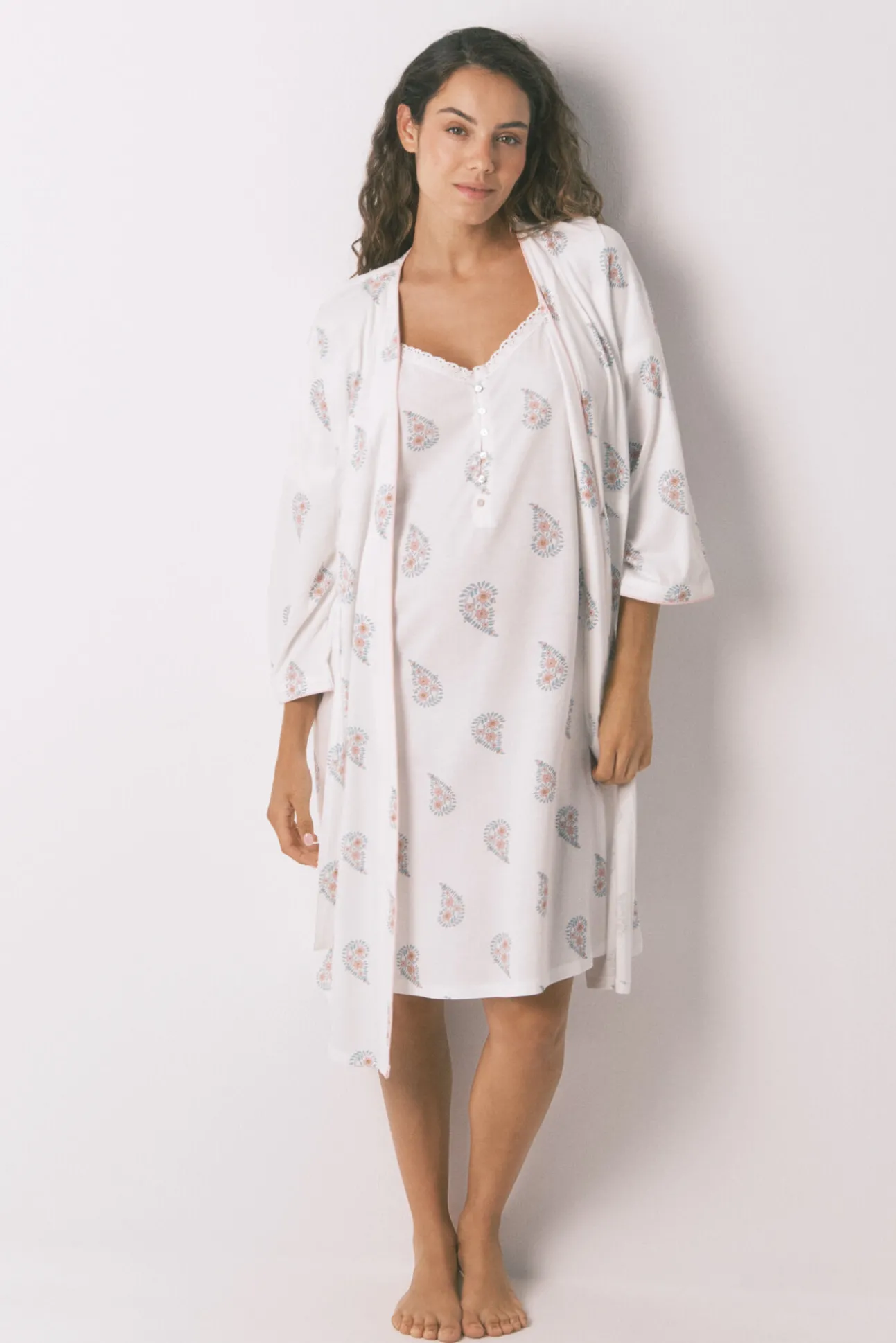 Bata larga "maternity" print sello marfil