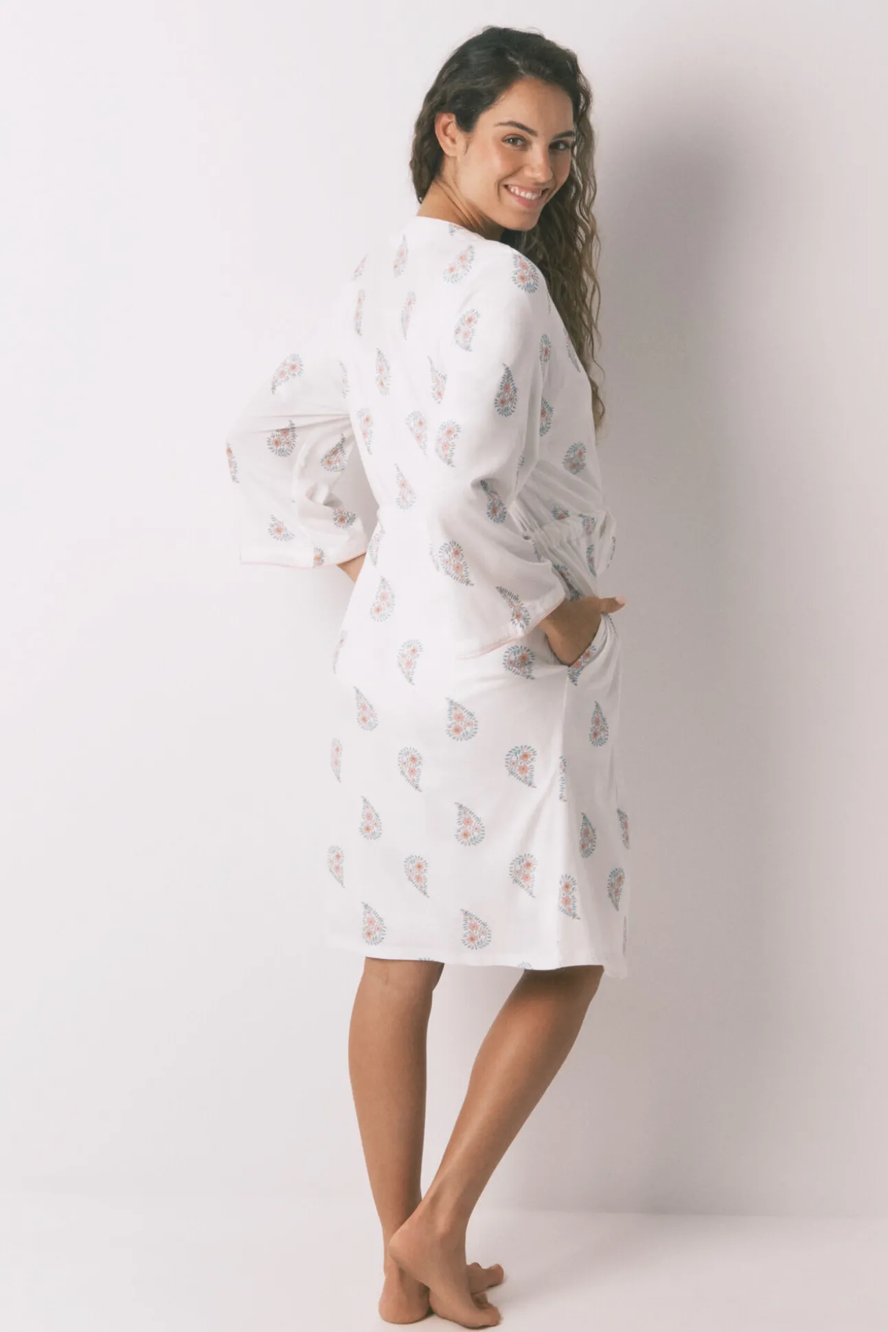 Bata larga "maternity" print sello marfil