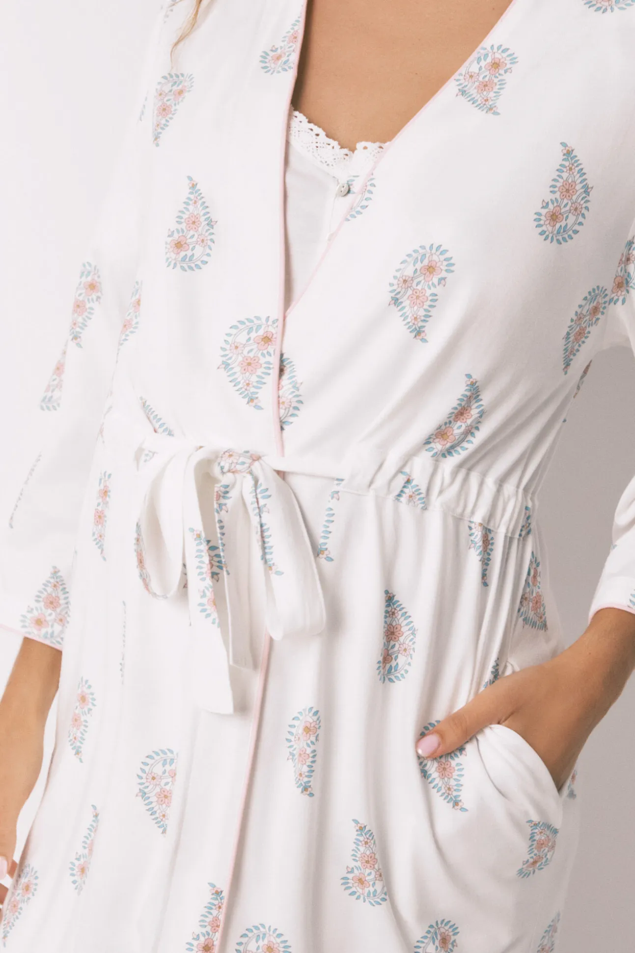 Bata larga "maternity" print sello marfil