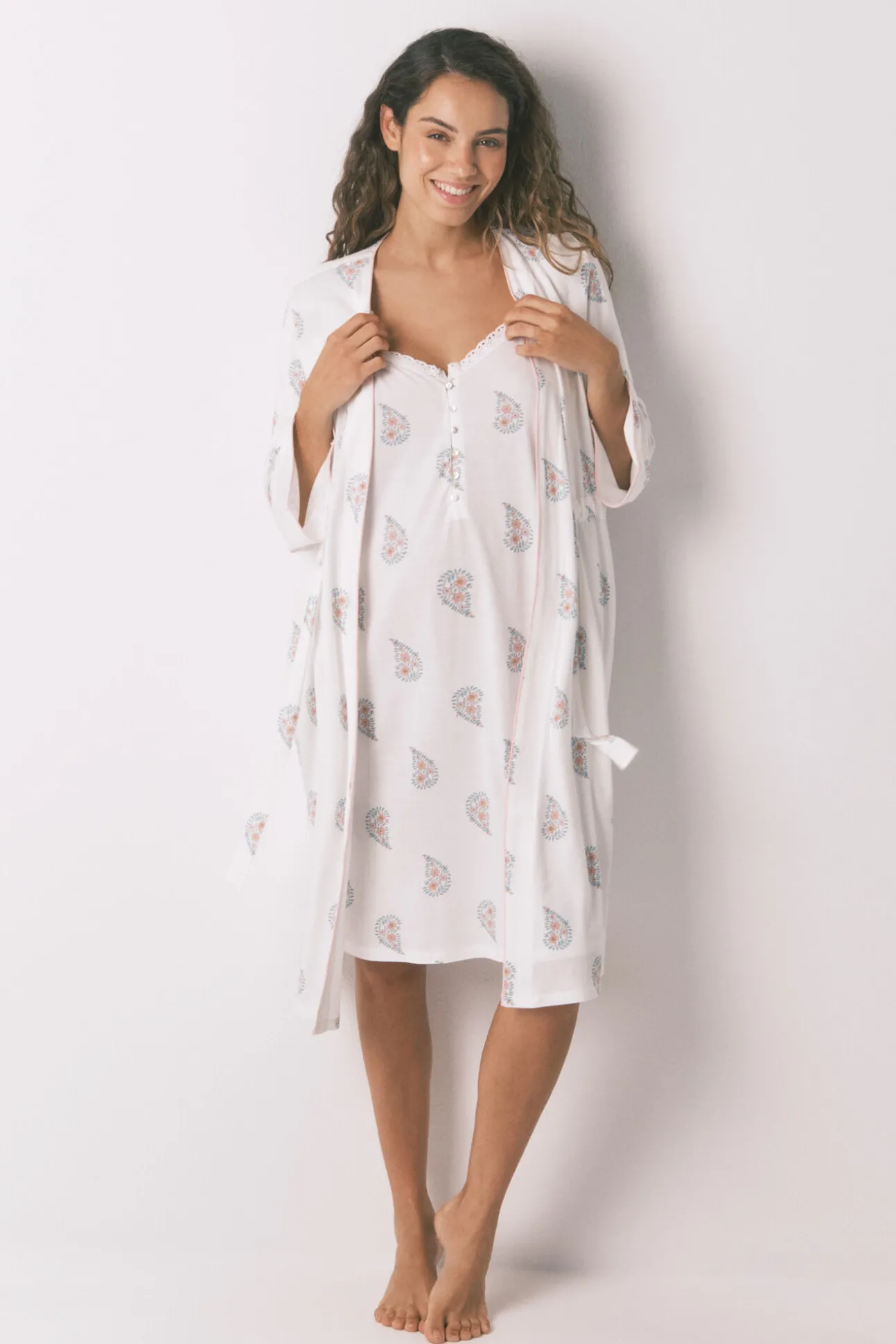 Bata larga "maternity" print sello marfil