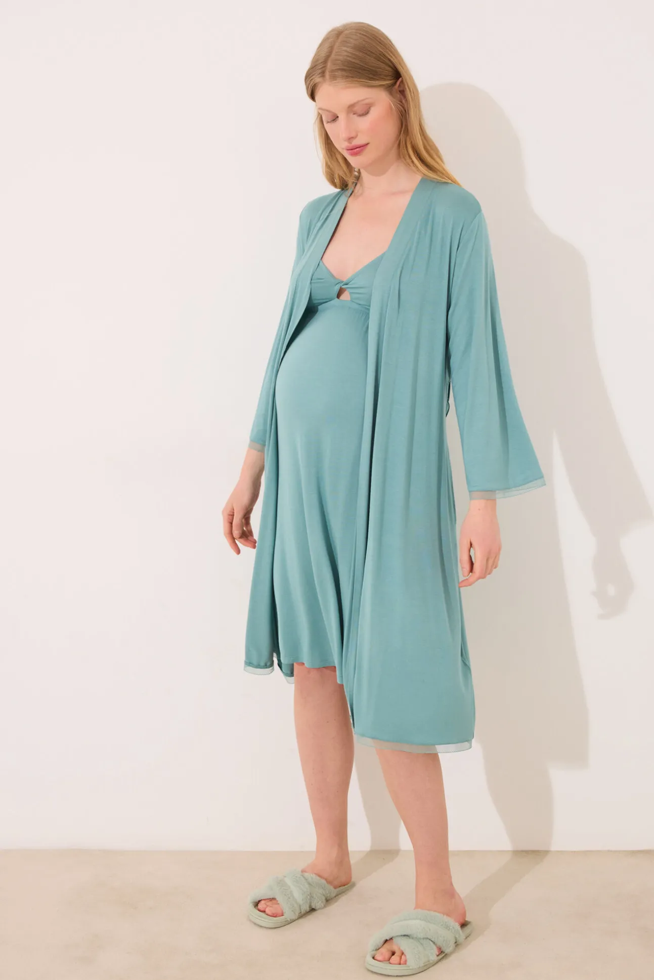 Bata larga "maternity" verde agua