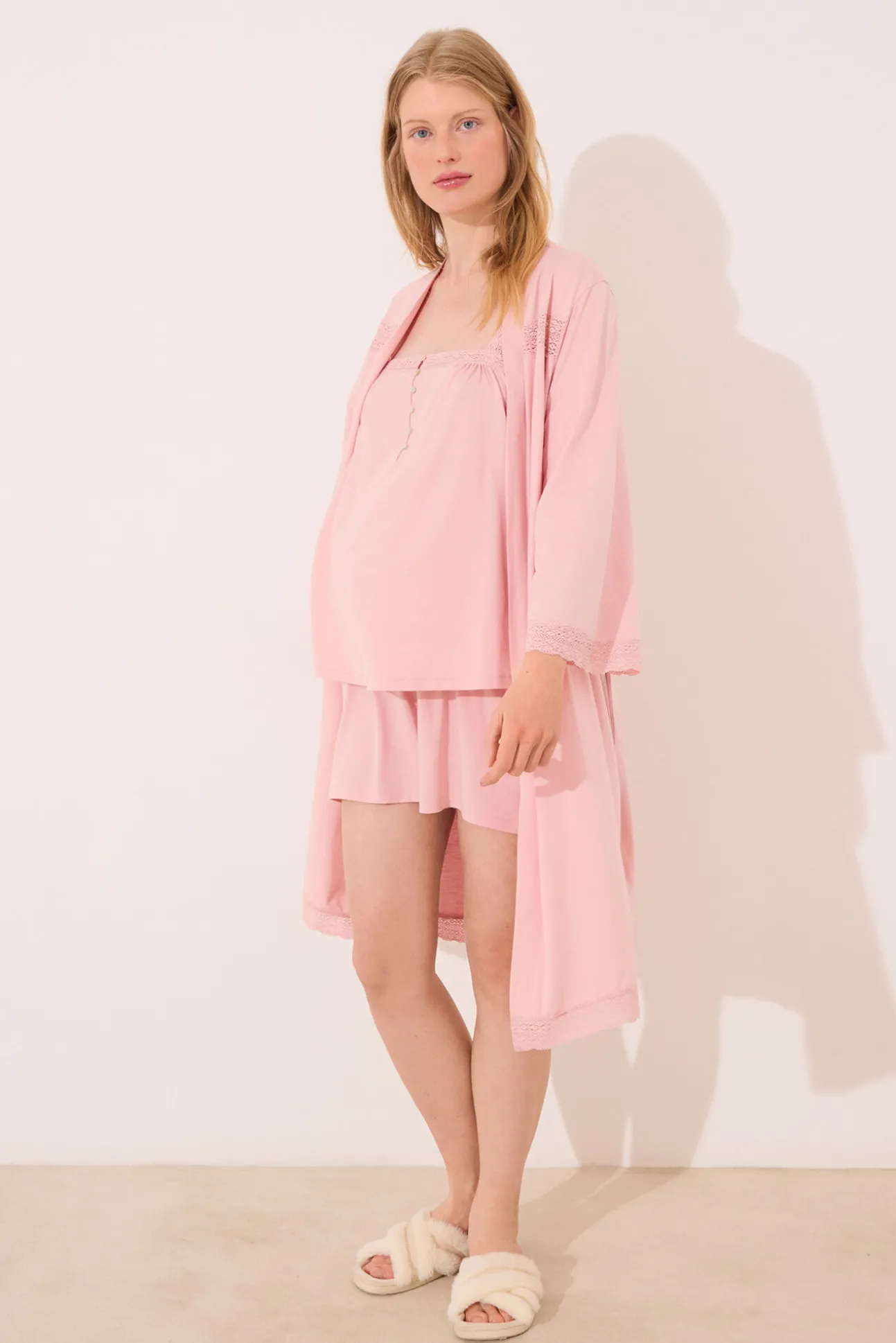 Bata "maternity" algodón rosa