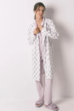 Bata midi acolchada flores marfil