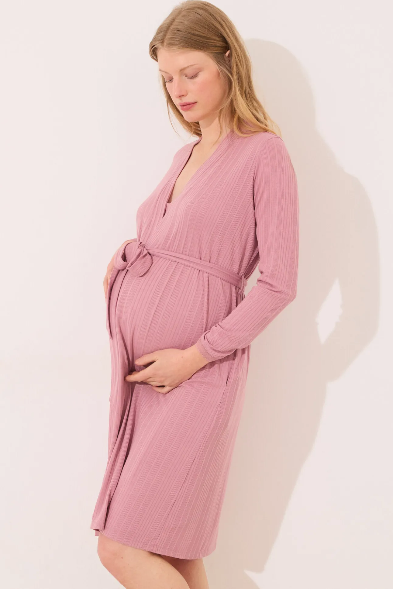 Bata midi "maternity" pointelle rosa