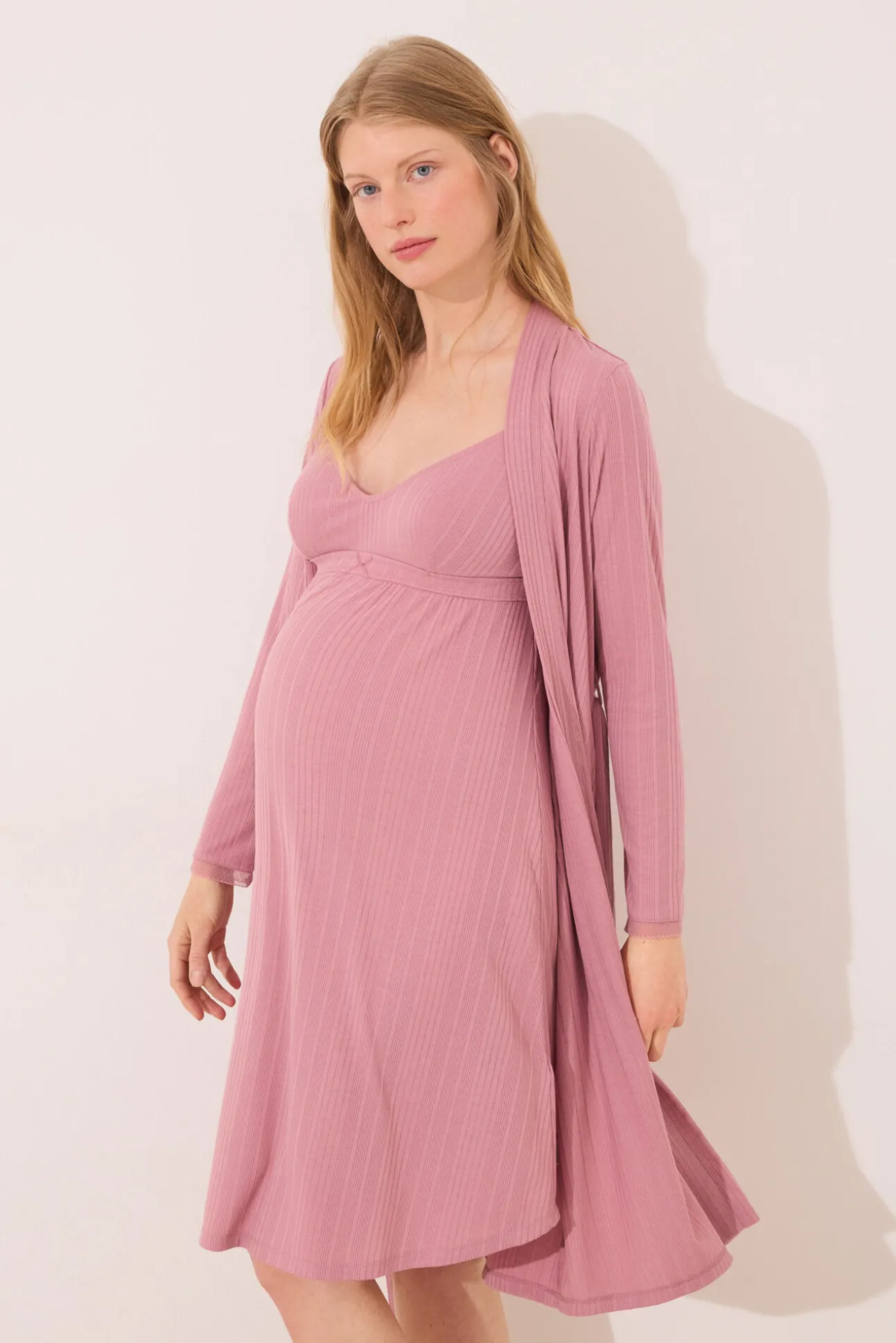 Bata midi "maternity" pointelle rosa