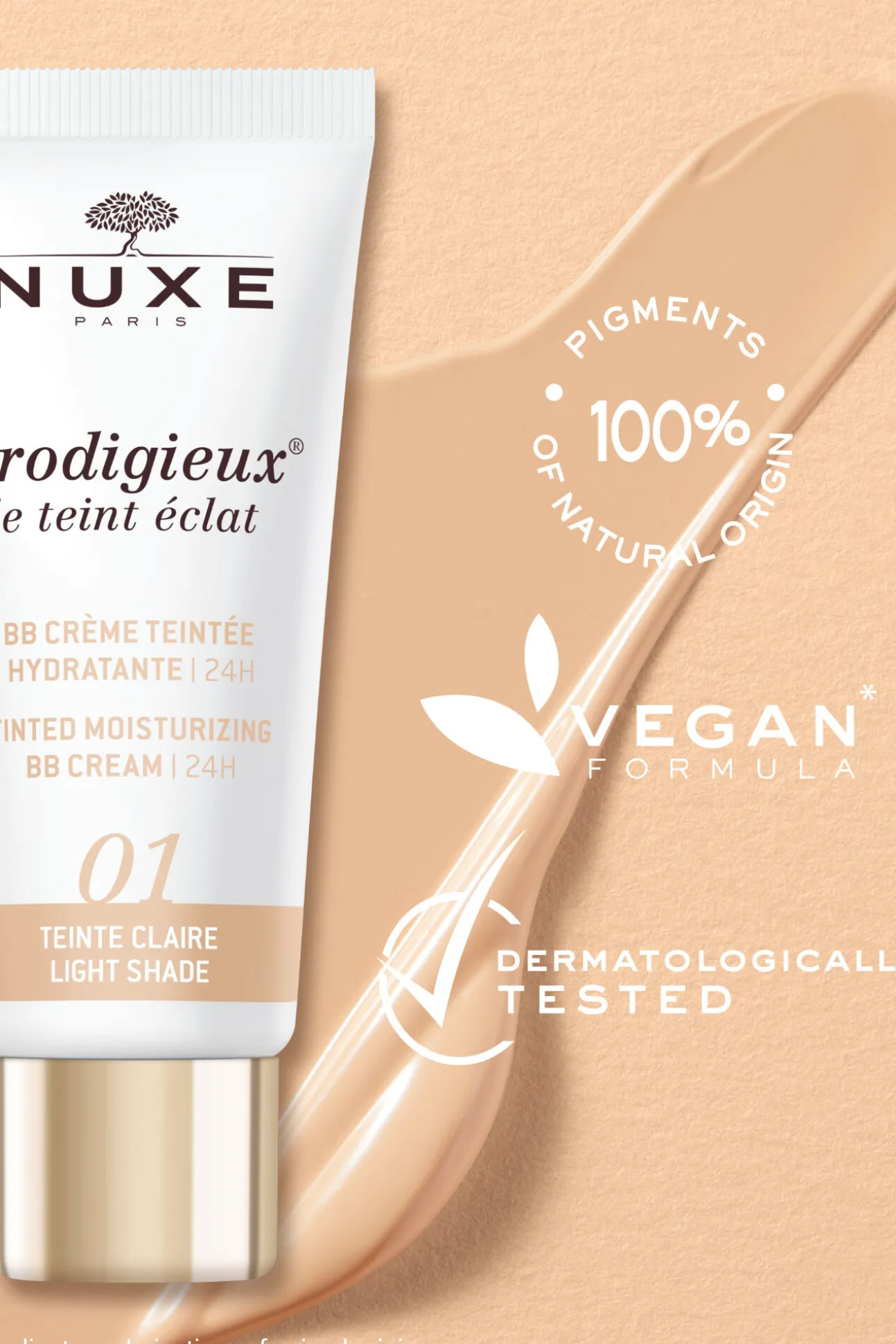 BB Cream Hidratante con Color 24H, Prodigieux® le teint éclat 30ml - Tono claro