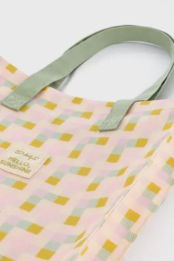 Bolsa de tela tote bag cuadrados multicolor Hello, sunshine!