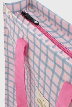 Bolsa de tela tote bag cuadrados azul y rosa Hello, sunshine!