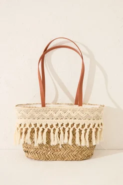 Bolso capazo rafia y encaje