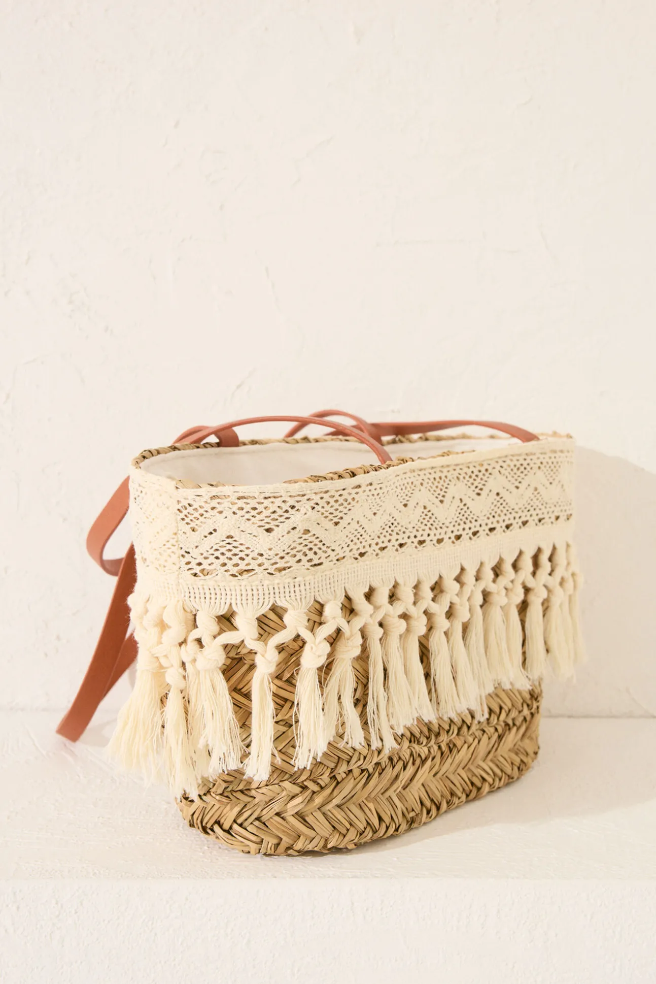 Bolso capazo rafia y encaje