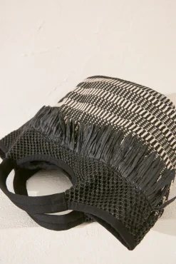 Bolso mediano rafia flecos negro