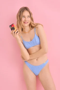 Braga bikini brasileña textura miniflor azul