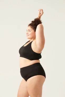 Braga bikini menstrual alta nailon reciclado negra absorción ligera moderada
