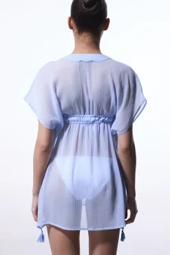 Caftan de playa corto azul