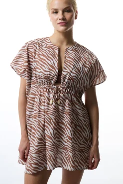 Caftan de playa print cebra marrón