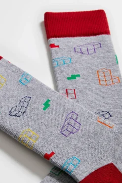 Calcetines altos Besocks de TETRIS de algodón orgánico color gris