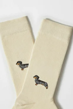 Calcetines altos print perro salchicha algodón orgánico color crudo