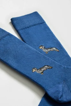 Calcetines altos print perro salchicha algodón orgánico azul