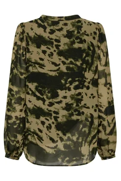 Camisa premamá de manda larga con estampado marrón y negro