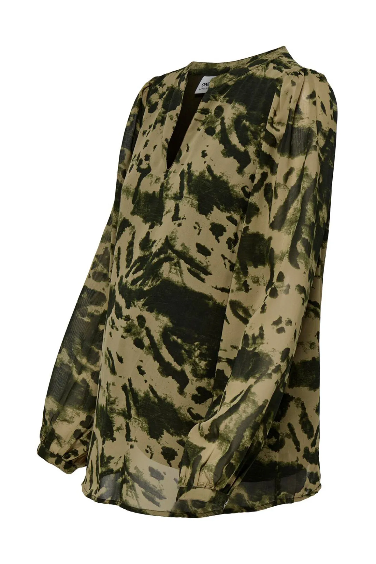 Camisa premamá de manda larga con estampado marrón y negro