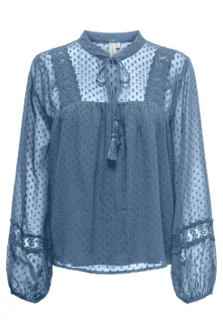 Camisa premamá de mangas abullonadas y tejido con detalles de encaje