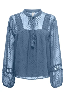 Camisa premamá de mangas abullonadas y tejido con detalles de encaje