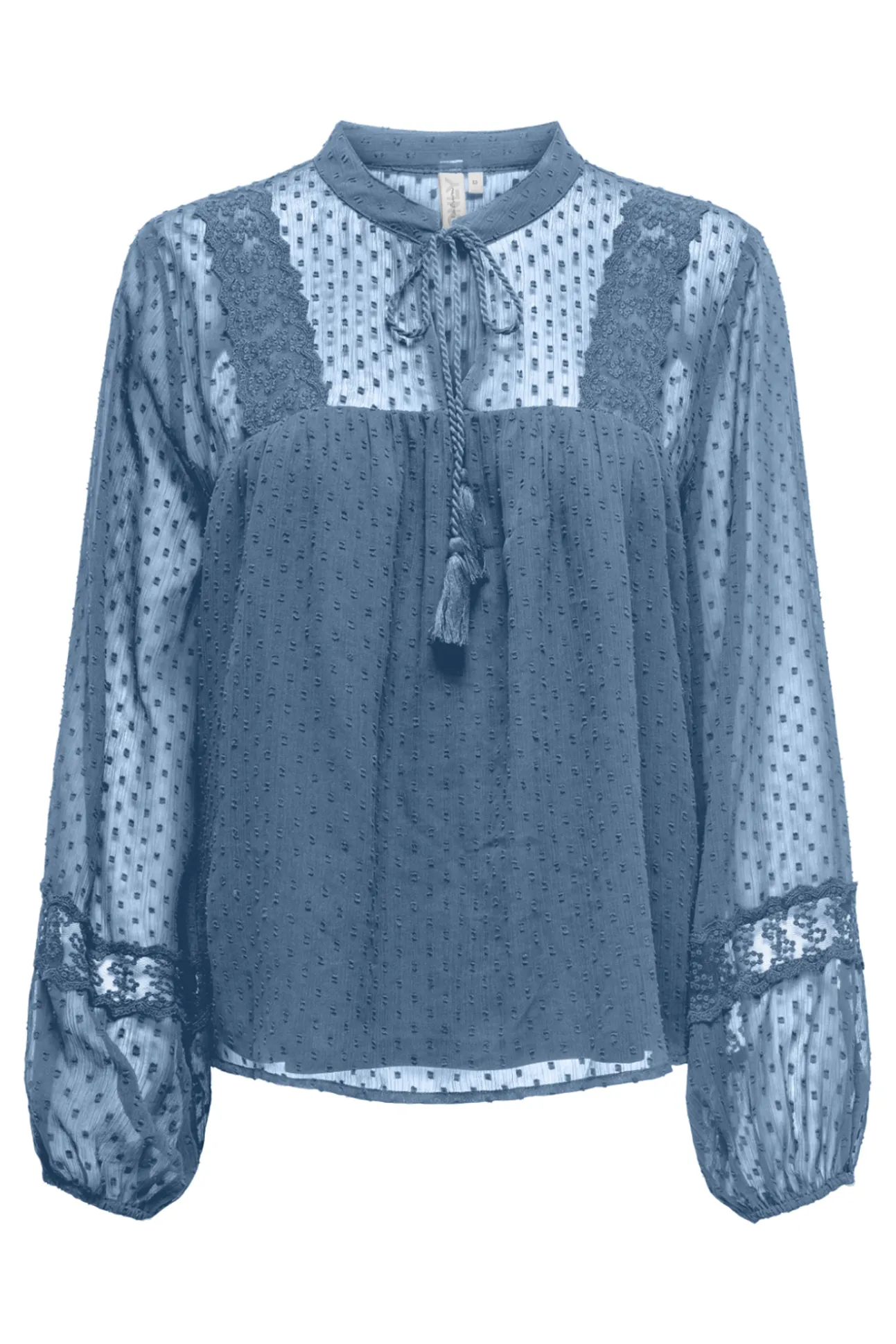 Camisa premamá de mangas abullonadas y tejido con detalles de encaje