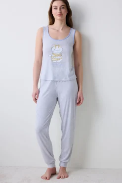Camiseta de pijama sin mangas gris estampada