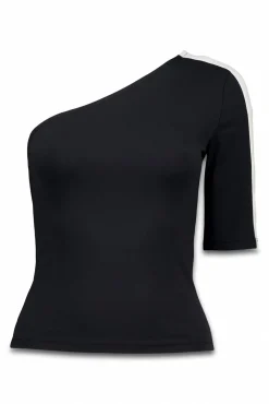Camiseta escote asimétrico bicolor