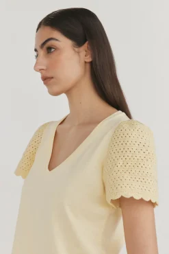 Camiseta lisa manga crochet