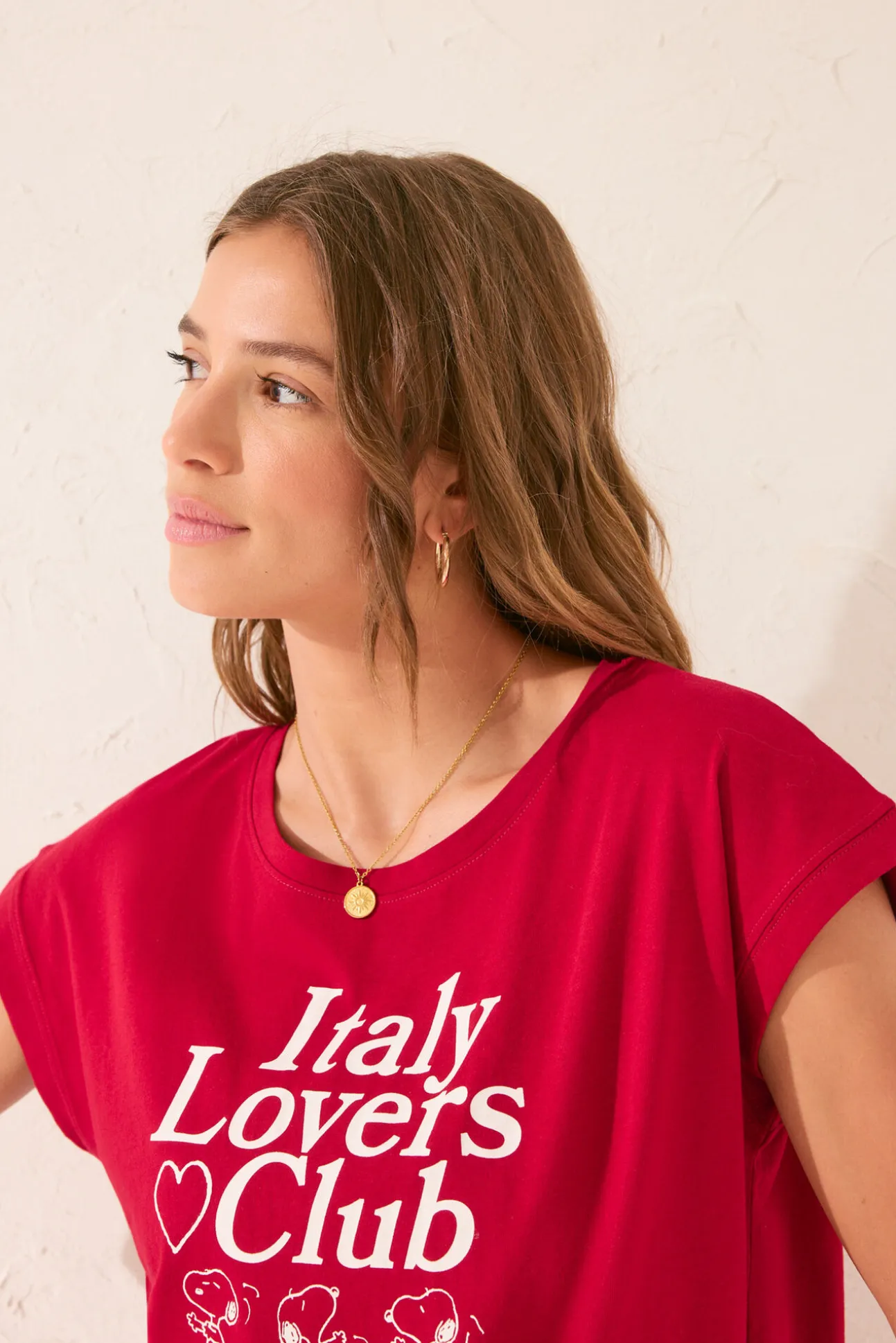 Camiseta manga corta 100% algodón rojo Snoopy