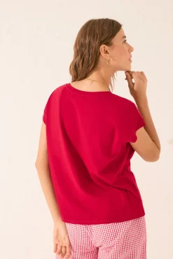 Camiseta manga corta 100% algodón rojo Snoopy