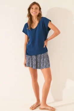 Camiseta manga corta brillo azul