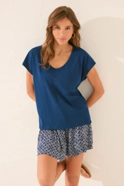 Camiseta manga corta brillo azul