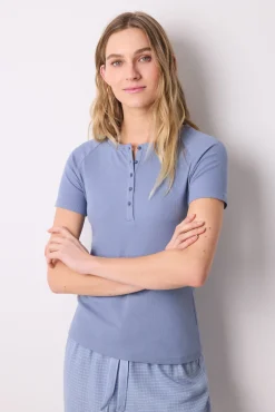 Camiseta manga corta canalé azul