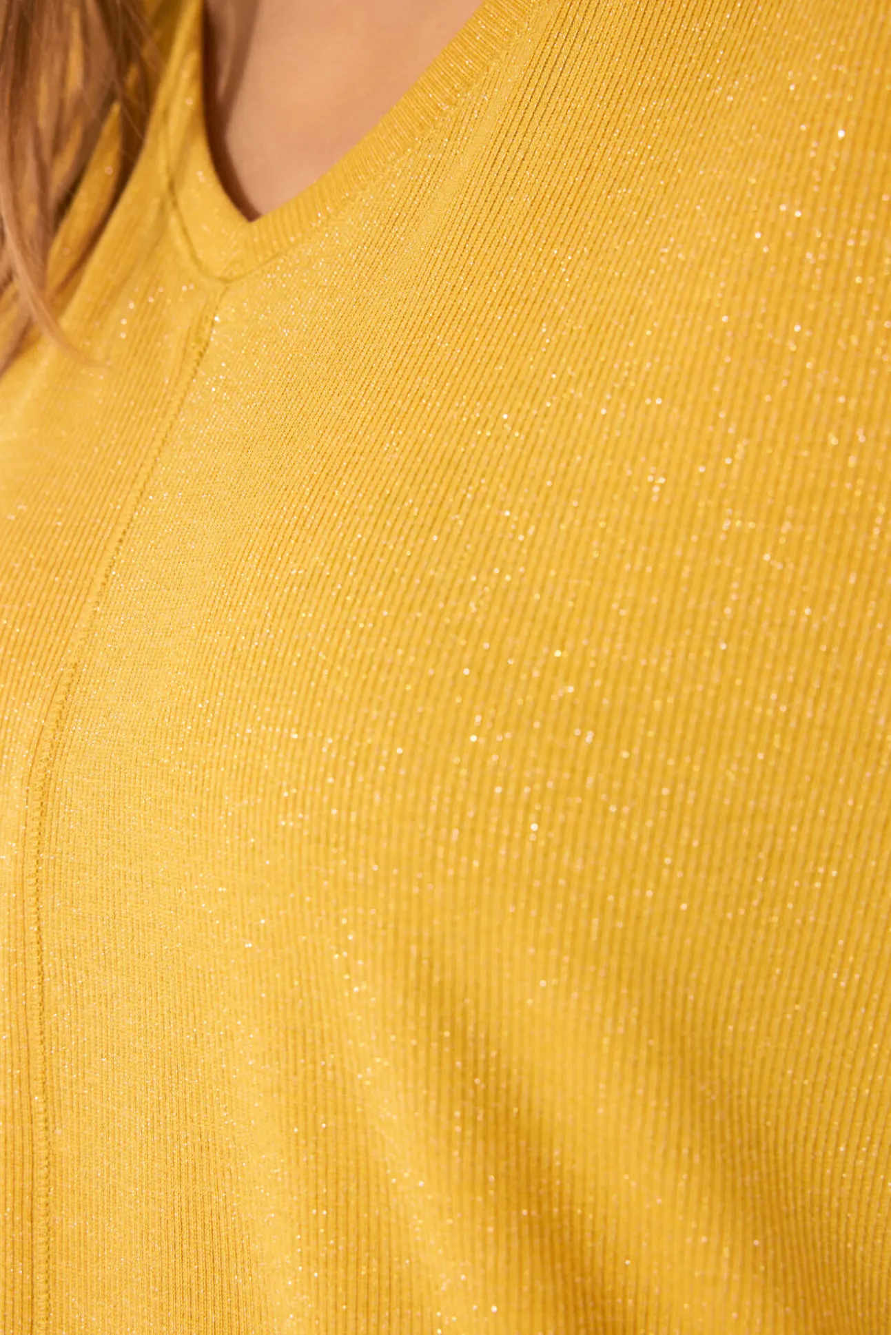 Camiseta manga corta canalé lurex dorado