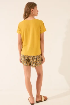 Camiseta manga corta canalé lurex dorado
