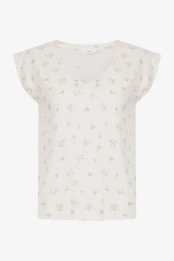 Camiseta manga corta de pijama marfil flores
