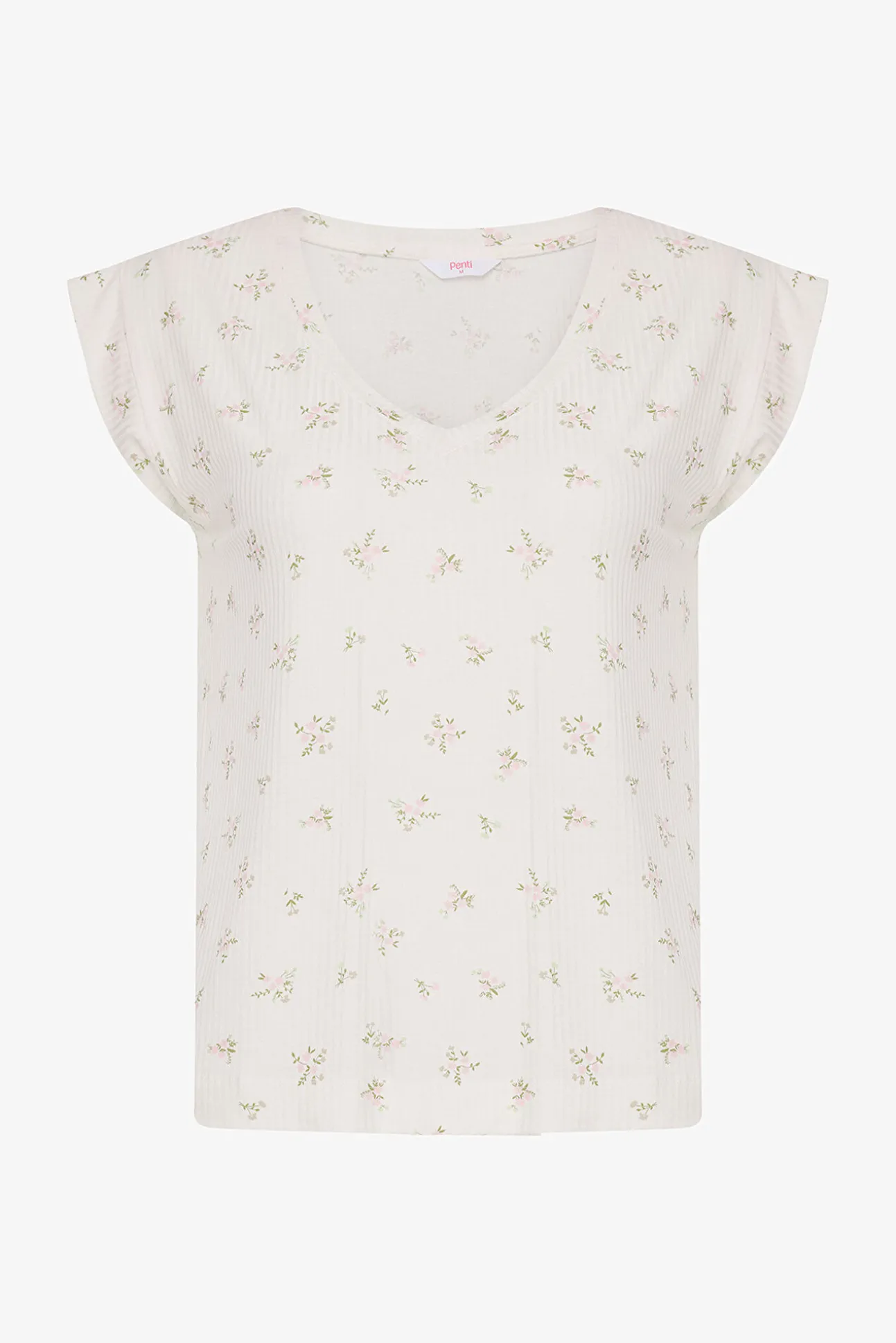 Camiseta manga corta de pijama marfil flores