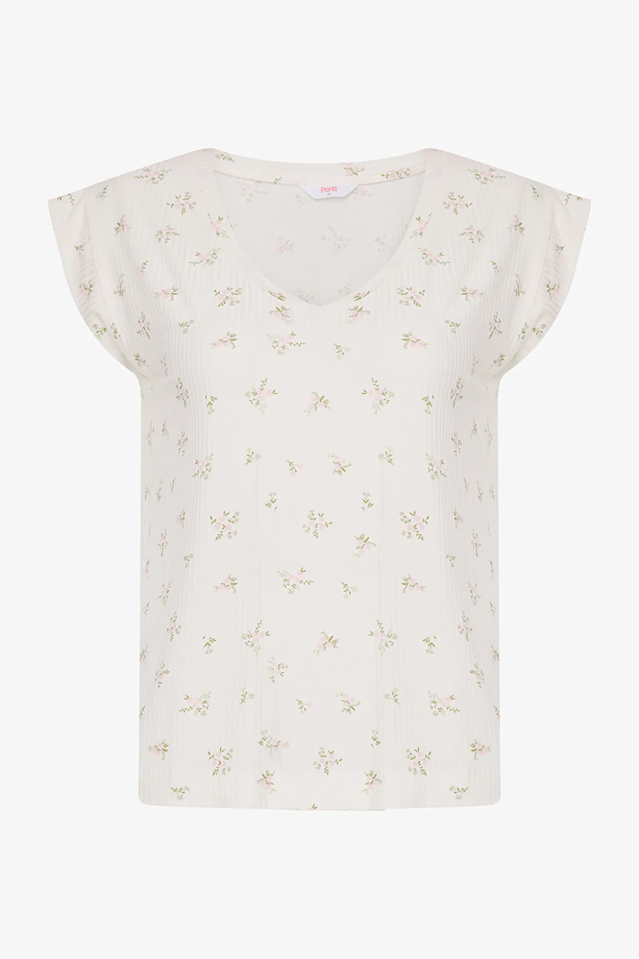 Camiseta manga corta de pijama marfil flores