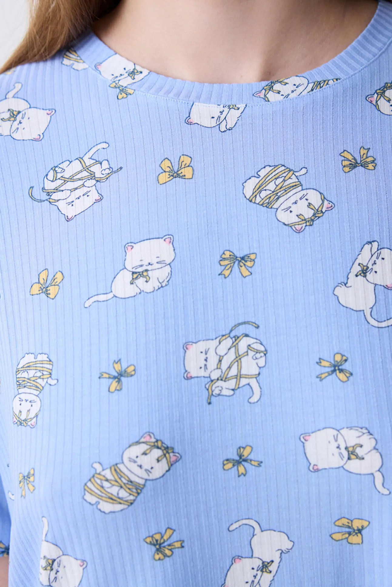 Camiseta manga corta de pijama azul estampada