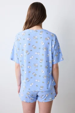 Camiseta manga corta de pijama azul estampada