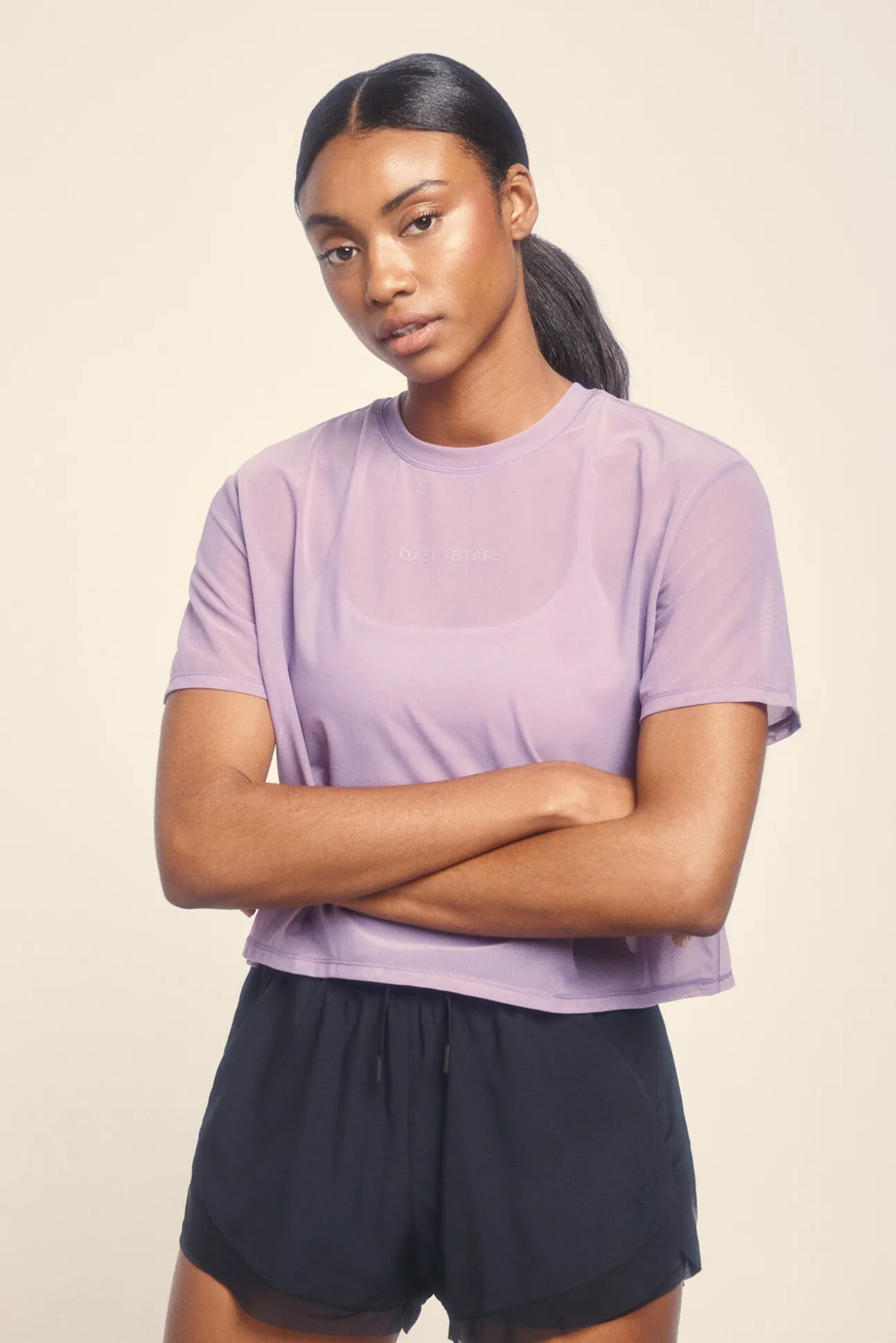 Camiseta manga corta mesh lila