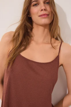 Camiseta tirantes canalé marrón
