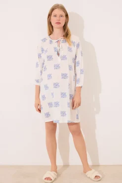 Camisón corto "maternity" blanco estampado boho
